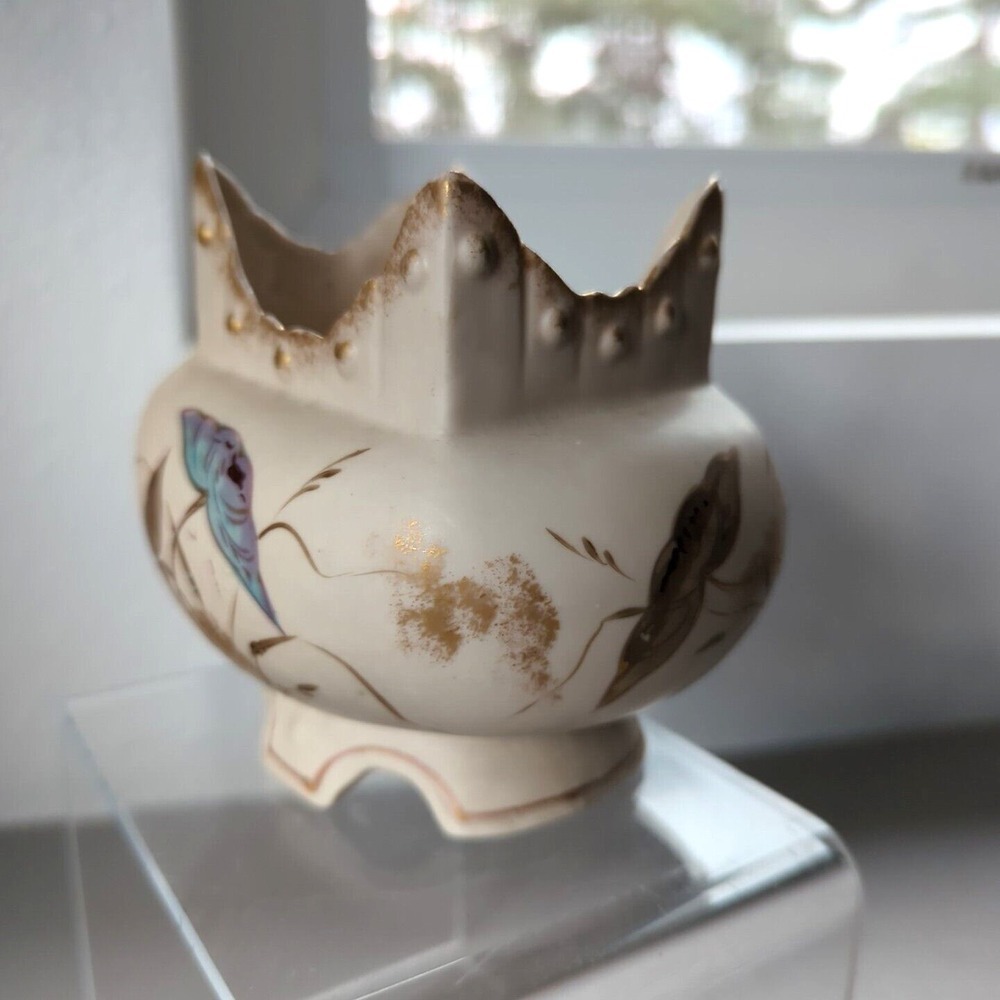Royal Porcelain‎ Vase Ceramic Antique Hand Painted Floral Bird Gold Gilding Oval - Picture 4 of 12